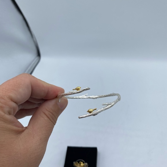 925 Sterling Silver Handmade birds on a branch Bangle and Garden Pot Pendant - Picture 7 of 11